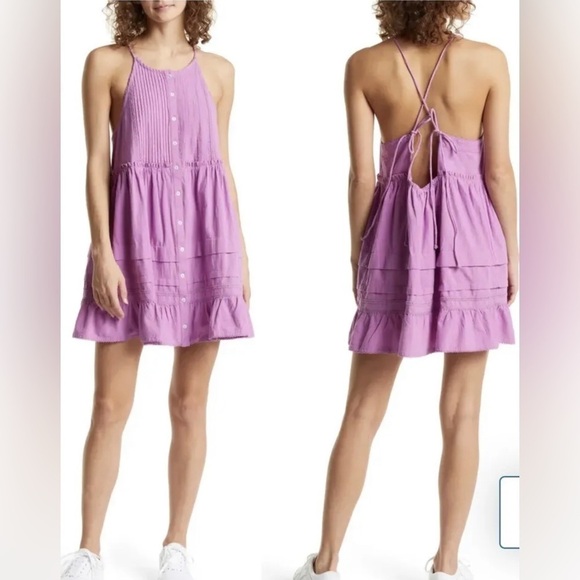 Free People Desert Days Mini Pleated Dress Dramatic‎ Orchid Cotton Large NWT - Picture 1 of 14
